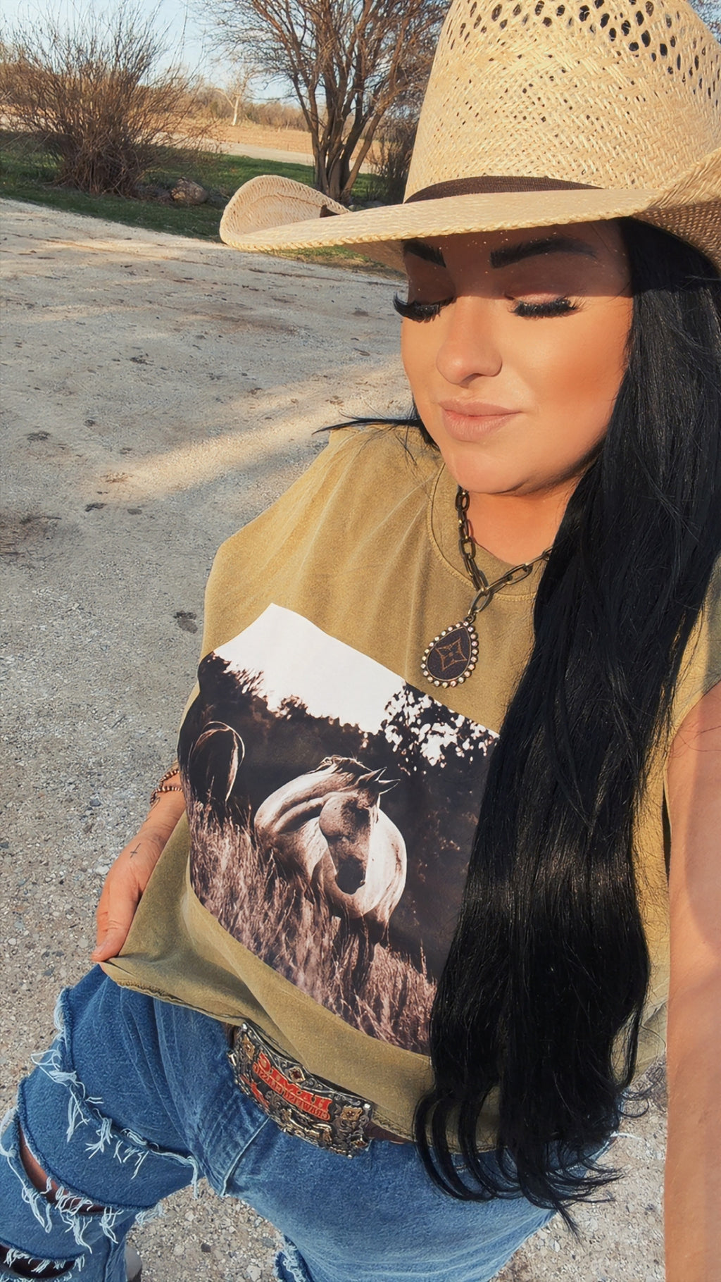 Wild Horses Green Muscle Tee