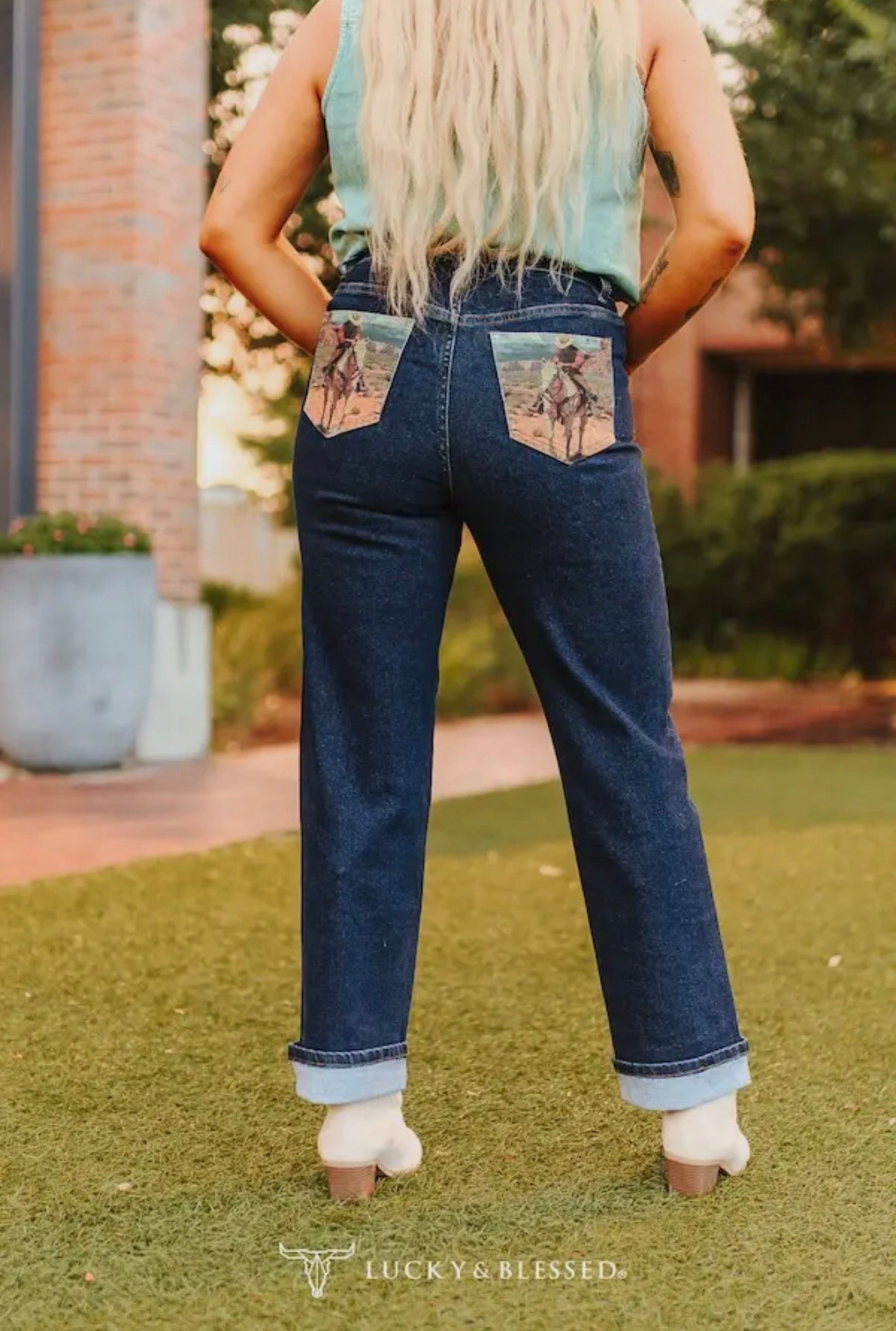 Dark Wash Straight Leg Jeans-Vintage Back Pocket