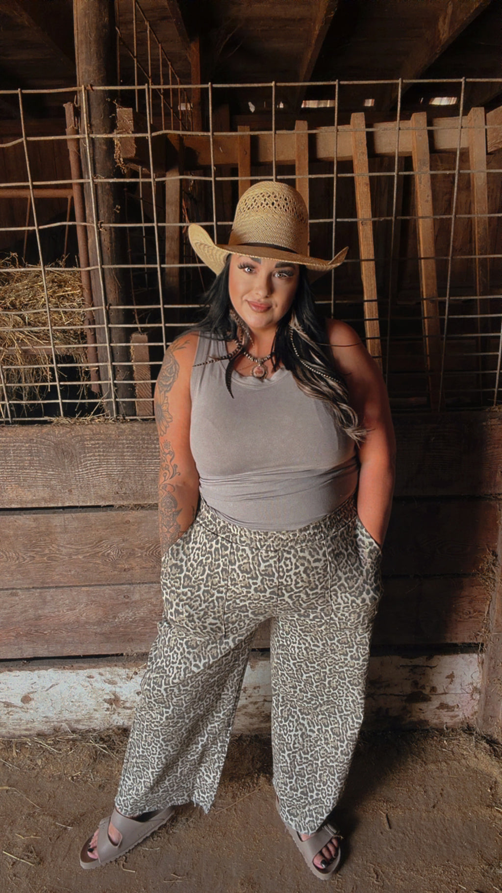 Leopard Denim Wide Leg Jeans
