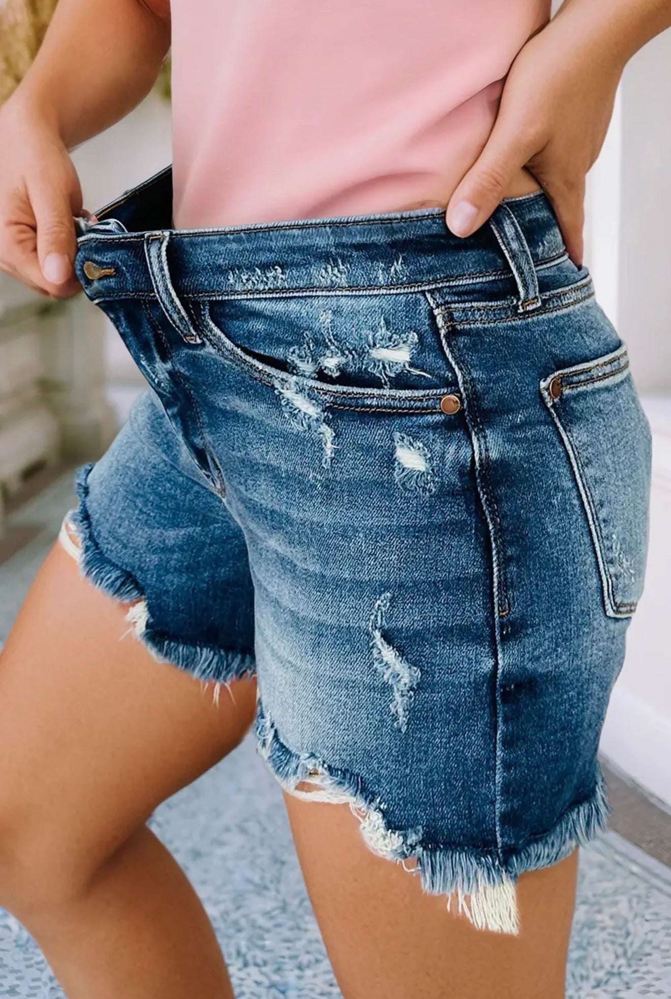 Distressed Dark Denim Shorts