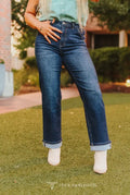 Dark Wash Straight Leg Jeans-Vintage Back Pocket