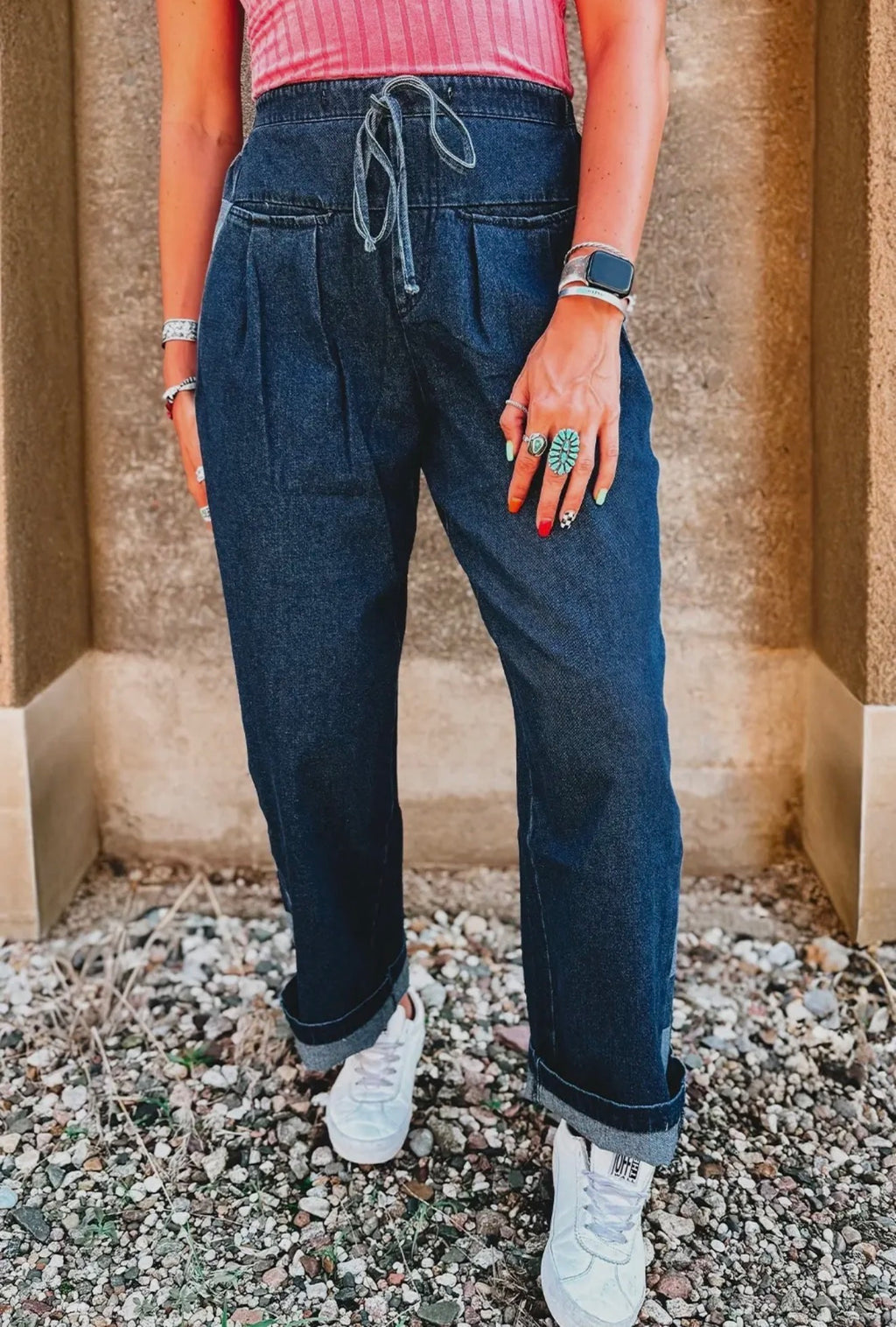 Checkered Side Panel Denim Jeans