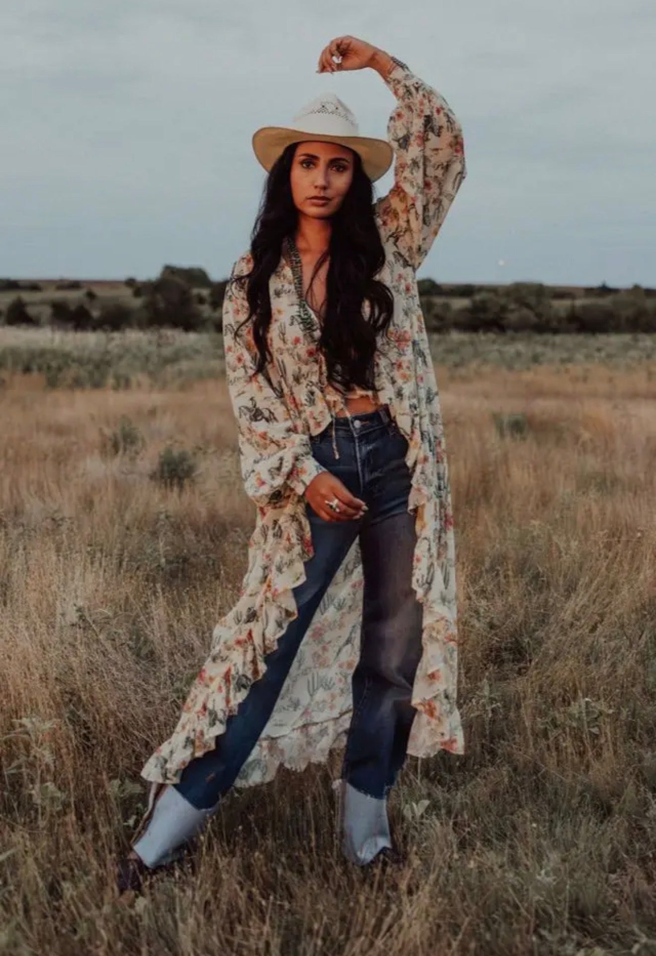 Floral Cowboy Ruffle Kimono
