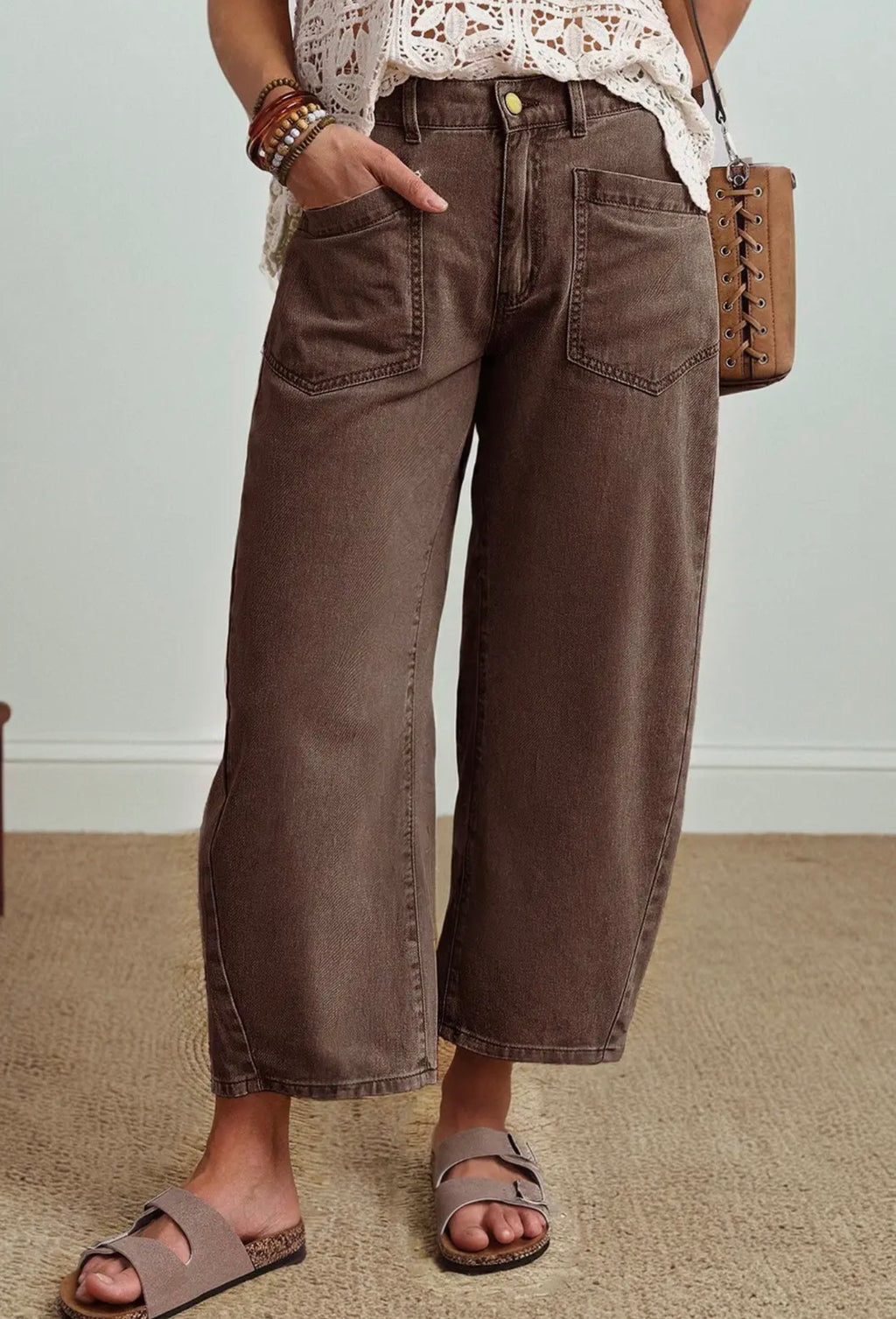 Coffee Denim Barrel Jeans