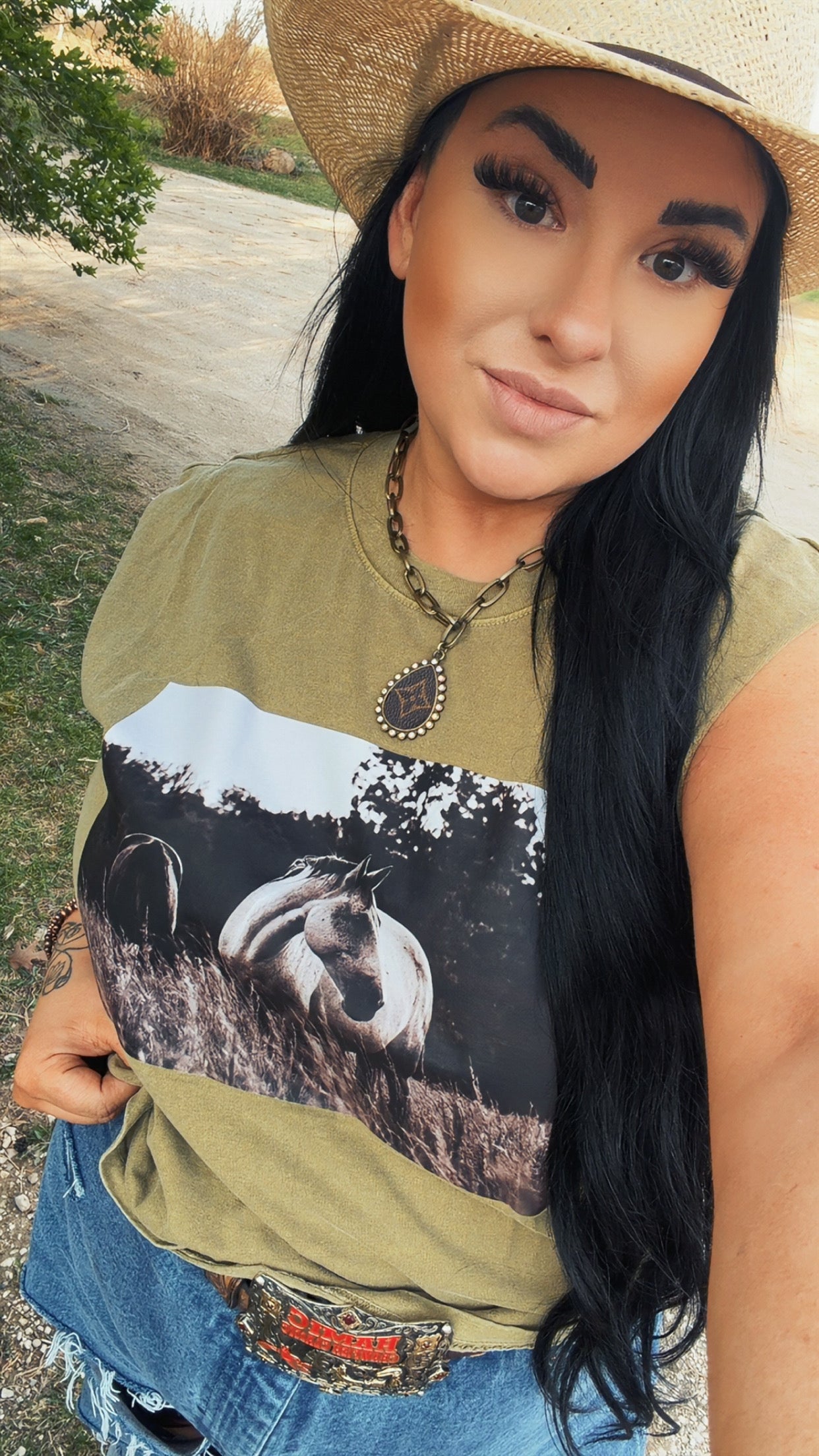 Wild Horses Green Muscle Tee