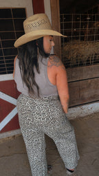 Leopard Denim Wide Leg Jeans